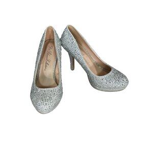 De Blossom Collection Womens Silver Glitter High Heels Size 7.5